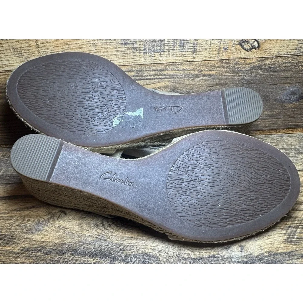 Clarks Petrina‎ Selma 26132194 Size 8.5 Beige Leather Espadrille Wedge Sandals